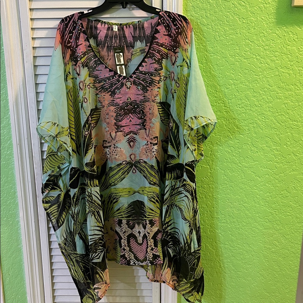 BIJOUX TERNER Women’s Colorful Patterned Embellished Cover Up One Size